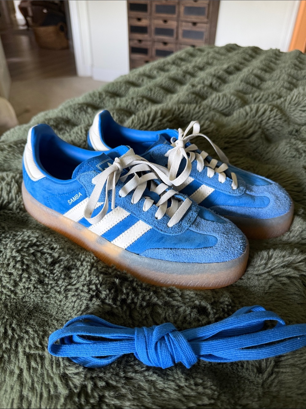 adidas Samba Blue Suede Sneakers with White Stripes